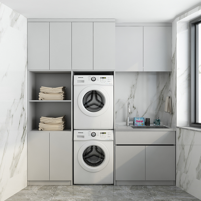 B6-疊放雙電器+吊柜+側(cè)柜（不銹鋼陽(yáng)臺(tái)洗衣柜）