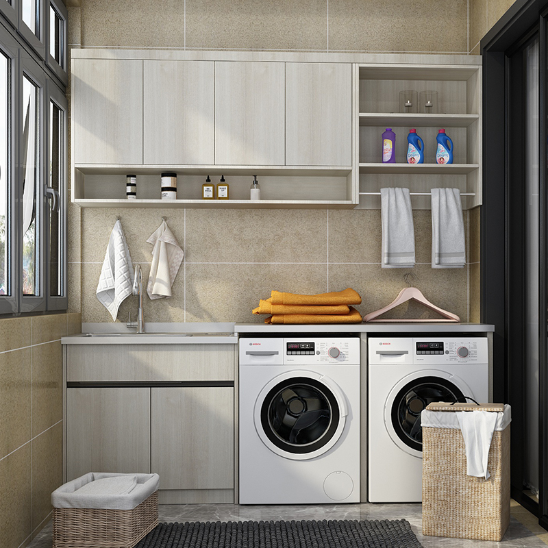 B2-橫排雙電器+吊柜（不銹鋼陽(yáng)臺(tái)洗衣柜）